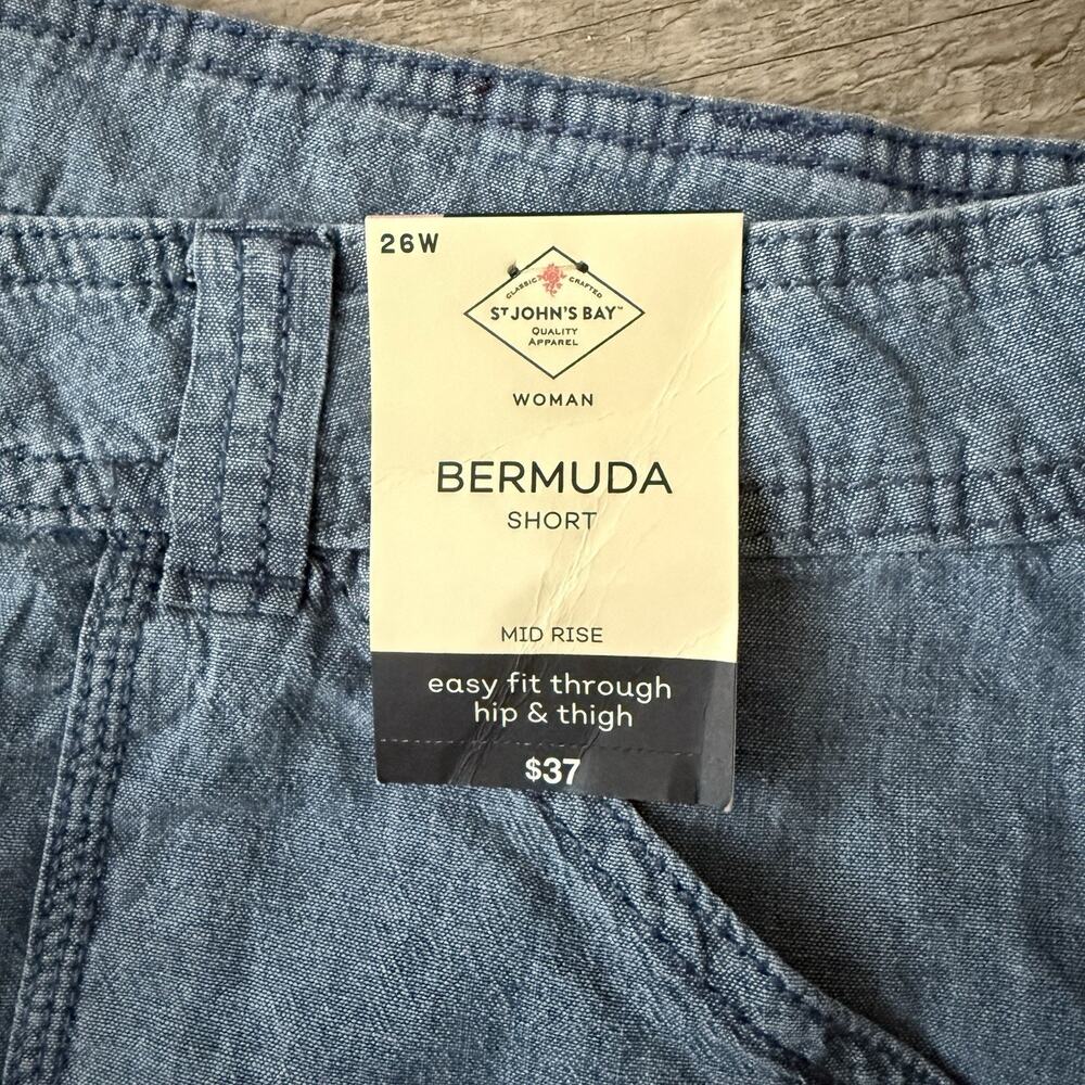 Lot of 2 St John’s Bay Bermuda Shorts Womens Plus Sz 26W Khaki Blue Cotton NEW - Picture 2 of 10